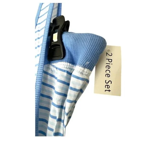 Splendid Womens Blue Striped Split Neck Tank Top Joggers Pajama Sets Sz L NWT